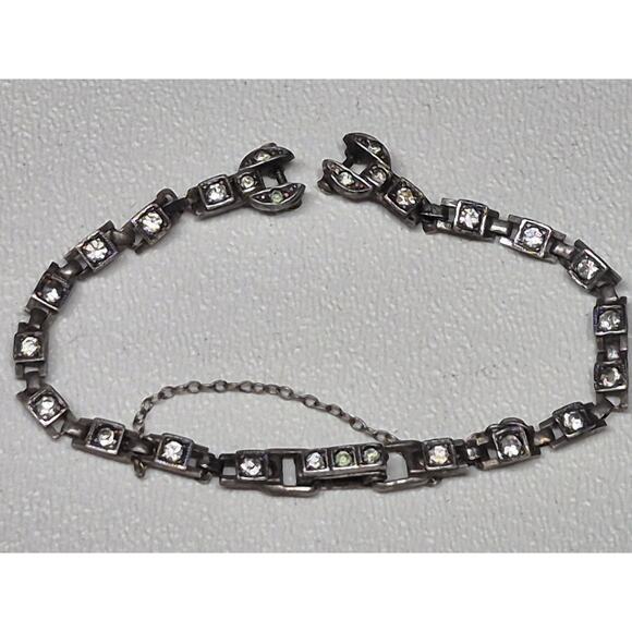 Vintage Sterling Silver Simulated Diamond Tennis Bracelet 6" Needs Repair - Picture 4 of 5